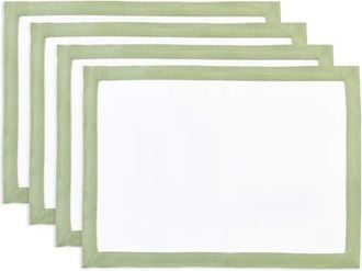 Solino Home Linen Placemats Set of 4, 14 x 19 Inch for Dining Table, Holiday and Everyday Table Decor - Classic in Sage Green And White at Nordstrom