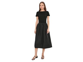 Madewell Smocked Boatneck Midi Dress Womens Dress Jet Black : XL (Womens 14-16), Cotton/Denim