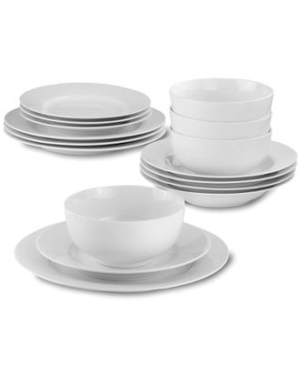 Euroceramica White Essential 16Pc Classic Rim Double Bowl Dinnerware Set