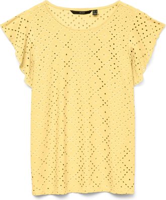 Vero Moda Rundhalsshirt VERO MODA VMTASSA SL FRILL TOP NOOS, Damen, Gr. XL, pale banana, Jersey, Obermaterial: 95% Polyester, 5% Elasthan, unifarben, loose fit 