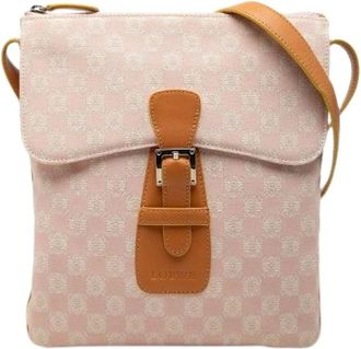 Loewe Pre-owned Cross Body Bags, female, Pink, Size: ONE SIZE Pre-owned Anagram Leather Canvas Shoulder Bag