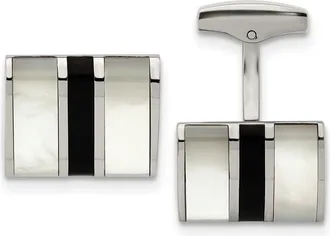 Diamond2Deal Stainless Steel Polished Mother Of Pearl and Black Onyx Cufflinks