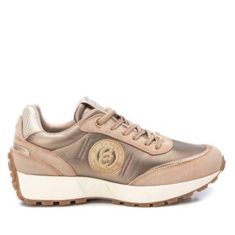 Xti Womens Leather Trainer Sneakers In Beige
