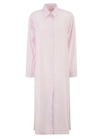 MC2 Saint Barth Langes Shirtdress-Hemd von Mc2 Saint Barth aus gestreifter Baumwollpopeline
