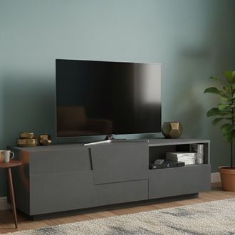 Dmora Dmora - Mueble Tv Velio, Aparador Bajo De Sal&oacute;n Con 2 Puertas Y 1 Caj&oacute;n, Base Para Mueble Tv, 150x44h46 Cm, Antracita, Con Embalaje Reforzado