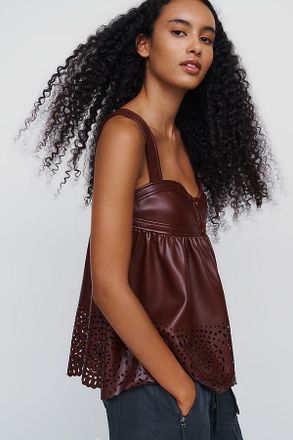 Maeve Faux Leather Babydoll Tank Top