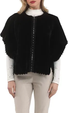 Gorski Reversible Collarless Genuine Shearling Jacket in Black/black at Nordstrom, Size Medium