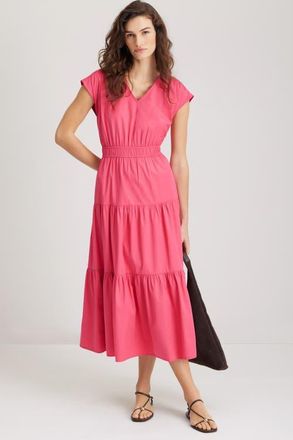 Nordstrom Tiered Poplin Maxi Dress in Pink Carmine at Nordstrom, Size Xx-Small