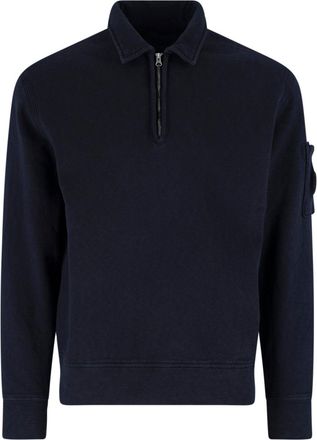 C.P. Company Blue Half-Zip Lens Detail Cotton Sweatshirt