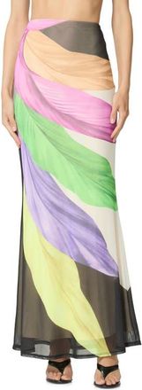 AFRM Tegan Feather Print Maxi Skirt in Summer Feathers at Nordstrom, Size Large