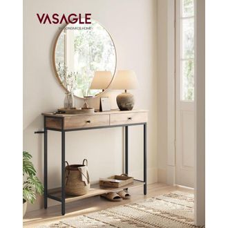 Vasagle Tavolo Consolle, Tavolo da Ingresso, con 2 Cassetti, Struttura in Metallo, per Corridoio, Camera da Letto, Soggiorno, Stile Industriale, Marrone
