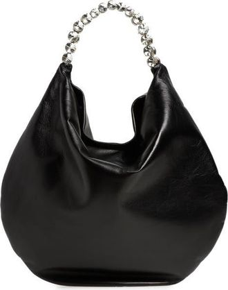 L'Alingi Large Crystal Handle Leather Hobo Bag in Black at Nordstrom