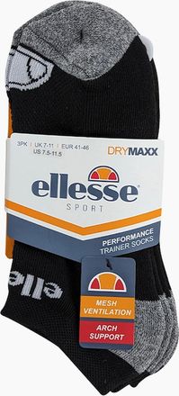 Ellesse Mens ELLESSE Mens Low Cut Socks 3 Pack Regular Soft Cotton Gym Sports Trainer Socks - Black - Size: 7/7.5/8/8.5/9/9.5/10/10.5/11