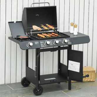 OUTSUNNY Gas Barbecue Grill 3+1 Burner Garden BBQ w/ Large Cooking Area in Black