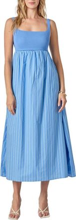 English Factory Tie Back Mixed Media Dress in Blue Stripe at Nordstrom, Size X-Small
