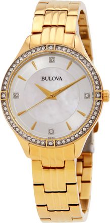 Bulova Quartz Crystal Accent White Mother of Pearl Dial Ladies Watch 98L274