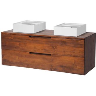 Vente-Unique Mobili per bagno sospeso con lavabo doppio 2 cassetti 115 cm in Teak scuro - BIMBING