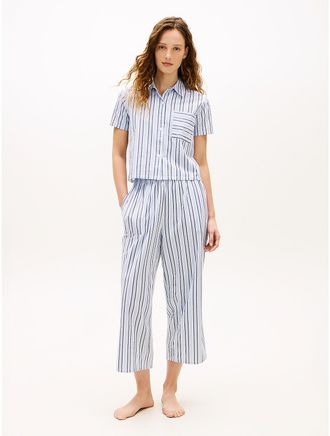 Tommy Hilfiger Womens Cropped Shirt & Pant Sleep Set - Metals - XL