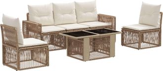 vidaXL Conjunto De Sof&aacute;s De Jard&iacute;n 6 Uds. Beige Y Blanco Crema Vidaxl