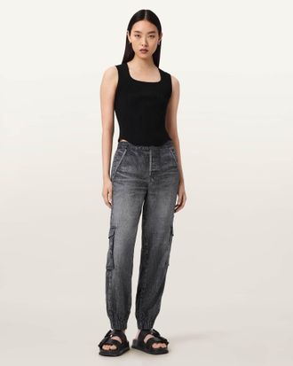 AllSaints Lyocell Selma Illusion Trousers, Size: UK 14/US 10