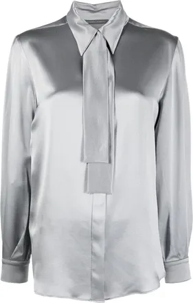 Alberta Ferretti scarf-detail silk shirt - women - Silk - 40 - Grey