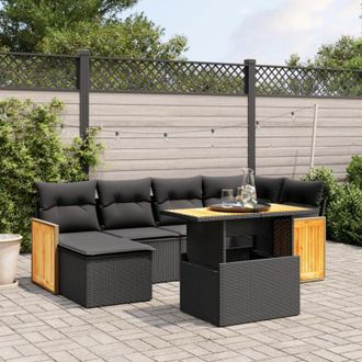 vidaXL Set De Comedor De Jard&iacute;n 7 Pzas Y Cojines Rat&aacute;n Sint&eacute;tico Negro Vidaxl