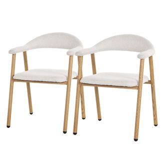 ML Design Ml-design Juego 2 Sillas De Comedor Con Reposabrazos, Asientos De Cocina Y Sal&oacute;n Con Respaldo, Tapizado Tejido Beige Y Estructura De Acero Con Aspecto