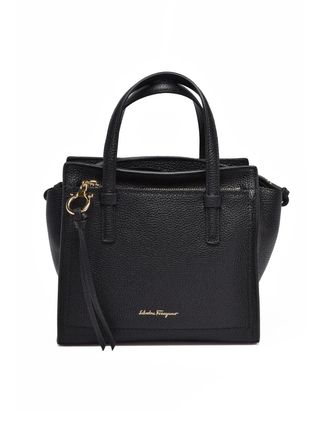 Ferragamo Pebbled Leather Shoulder Bag With Gold-Tone Accents