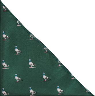 King & Priory Pigeon Dark Green Herringbone Embroidered Pocket Square, Handkerchief