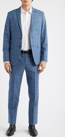 John Varvatos Varick Slim Fit Blue Glen Check Wool & Cotton Blend Suit in Light Blue at Nordstrom, Size 36Regular