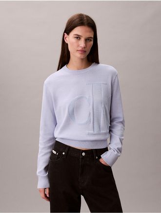Calvin Klein Jeans Calvin Klein Womens Smooth Cotton Chenille Monogram Sweater - Blue - L