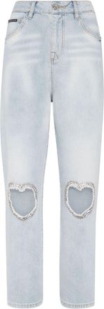 Philipp Plein heart-patch straight jeans - women - Cotton - 26 - Blue