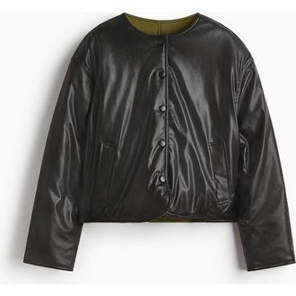 H&M Reversible Bomber Jacket in Black/dark Khaki Green at Nordstrom, Size Xx-Large
