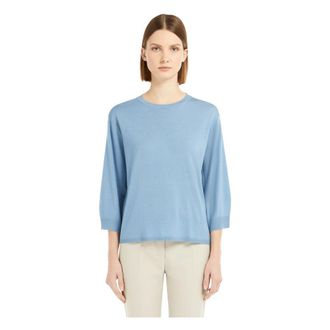 Max Mara Ronde hals knitwear - Dames - Ronde hals truien - Blauw - XL - Wol - Truien & Vesten