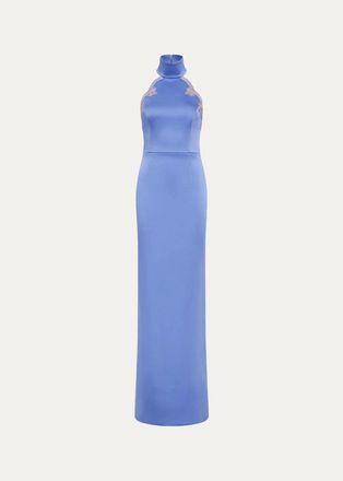 Rebecca Vallance Harlynn Diamante-Trim Halter Column Gown