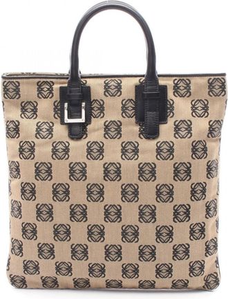 Loewe Beige Black Canvas Leather Handbag Tote Bag (Pre-Owned)