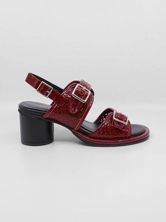 All Black Womens Triple Buckle Lady Red Sandals In Red Patent Leather
