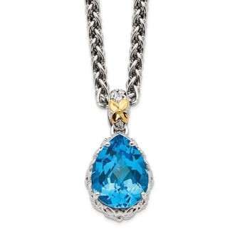 Diamond2Deal Sterling Silver Rhodium-plated with 14K Accent Blue Topaz Pendant Necklace