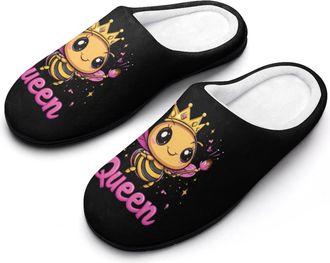 Generic Queen Cute Bee Cotton Slipper for Women Indoor Outdoor House Shoes Anti-Skid Slippers with Rubber Sole