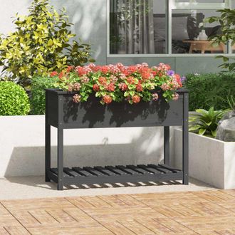 Berkfield Home Planter with Shelf Grey 111.5x54x81 cm Solid Wood Pine