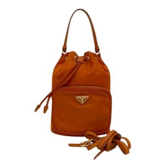 Prada Pre-owned Bucket Bags, female, Orange, Size: ONE SIZE Pre-owned Nylon Leather 2way Bag