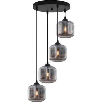 OEM L&aacute;mpara Colgante Riffle Negra 4 Pantallas Planas De Grafito Cilindro E27