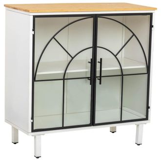 Wanderlust Deco Aparador de vidrio y madera, 2 puertas 81x35,5x80h cm - blanco