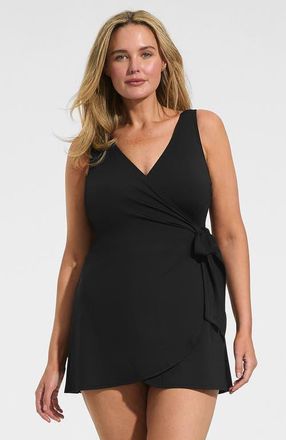 Lands End Plus Size DD-Cup Side Tie Mini Swim Dress Swimsuit in Black at Nordstrom, Size 24W