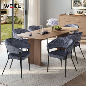 Woltu Woltu Juego De 6 Sillas De Comedor De Terciopelo Estampado - Dise&ntilde;o Moderno Con Patas De Metal Para Comedor/sala De Estar - Gris Oscuro