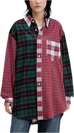 Tommy Jeans Tartan Patchwork Oversized Shirt - Dames - Overhemden - Veelkleurig - S - Katoen - Overhemden