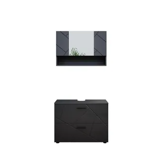 Vicco Conjunto De Muebles De Ba&ntilde;o Irma, Antracita Alto Brillo, 2 Partes, Armario Bajo 80 Cm