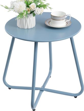 OEM Mesa Peque&ntilde;a De Comedor Para Exteriores, Mesa De Jard&iacute;n Y Balc&oacute;n, Mesa De Centro Redonda, Mesa Auxiliar Para Patio, Material Met&aacute;lico, Azul Gris&aacute;ceo