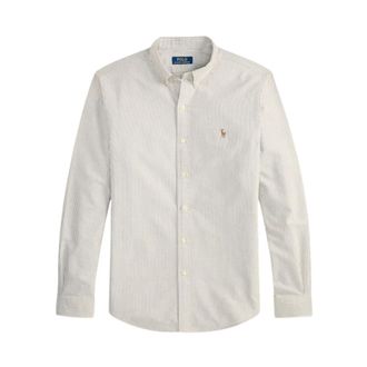 Ralph Lauren Custom Fit Gestreepte Oxford Overhemd - Heren - Casual Overhemden - Bruin - S - Katoen - Overhemden