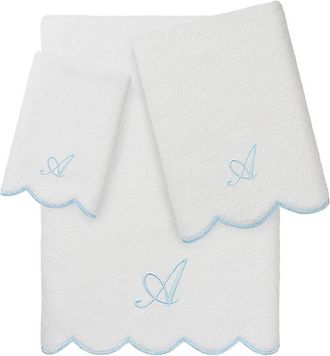 Linum Home Textiles 100% Turkish Cotton Adornia Scallop 3Pc Personalized Towel Set